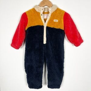 Tiny Cottons Baby Color Block Polar Sherpa One-Piece Jumpsuit 12M Retro Hipster